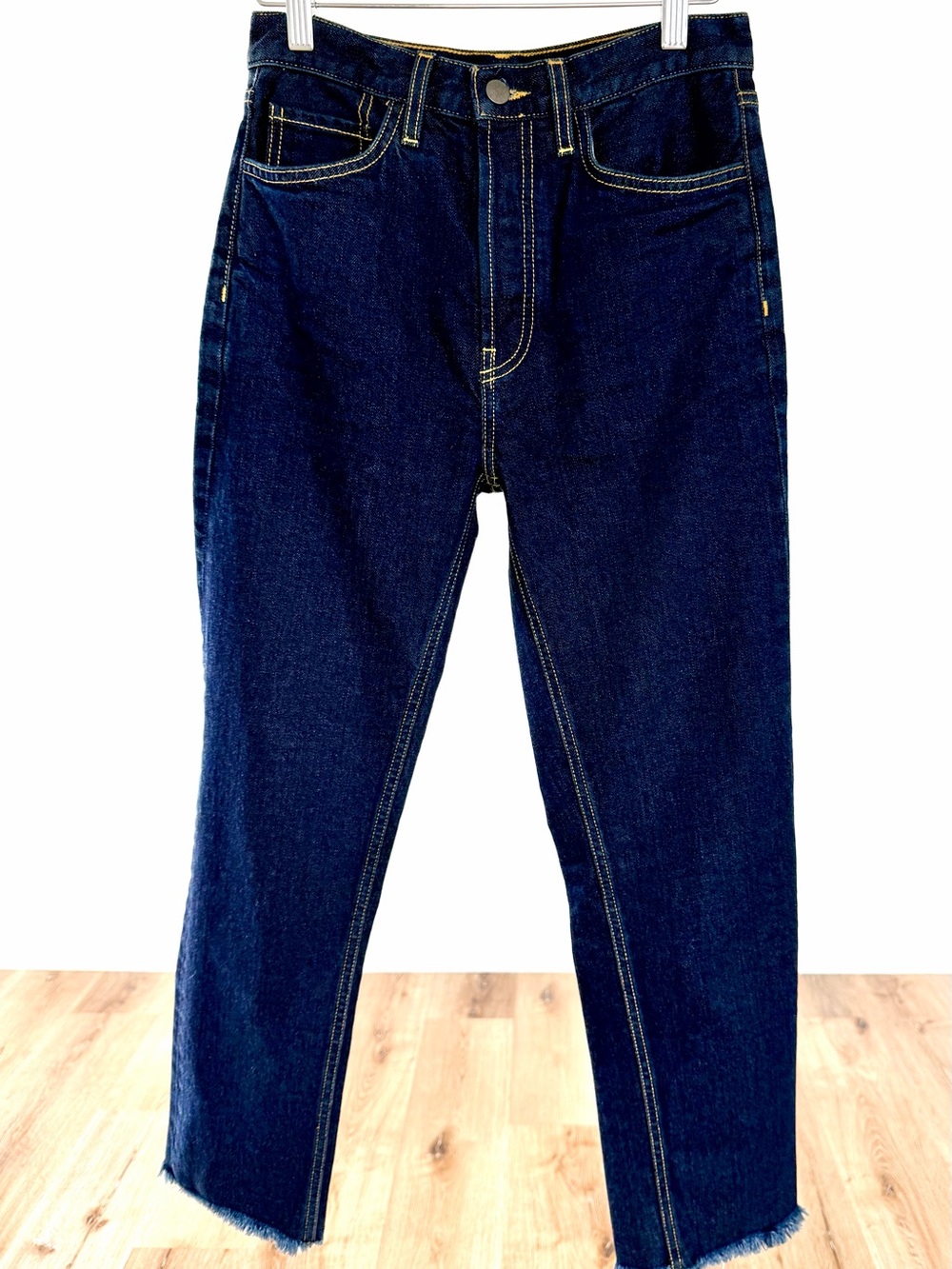 RE/DONE Stove Pipe Crop Jeans 26 Dark Wash Raw Hem High Rise Made in Italy NWT